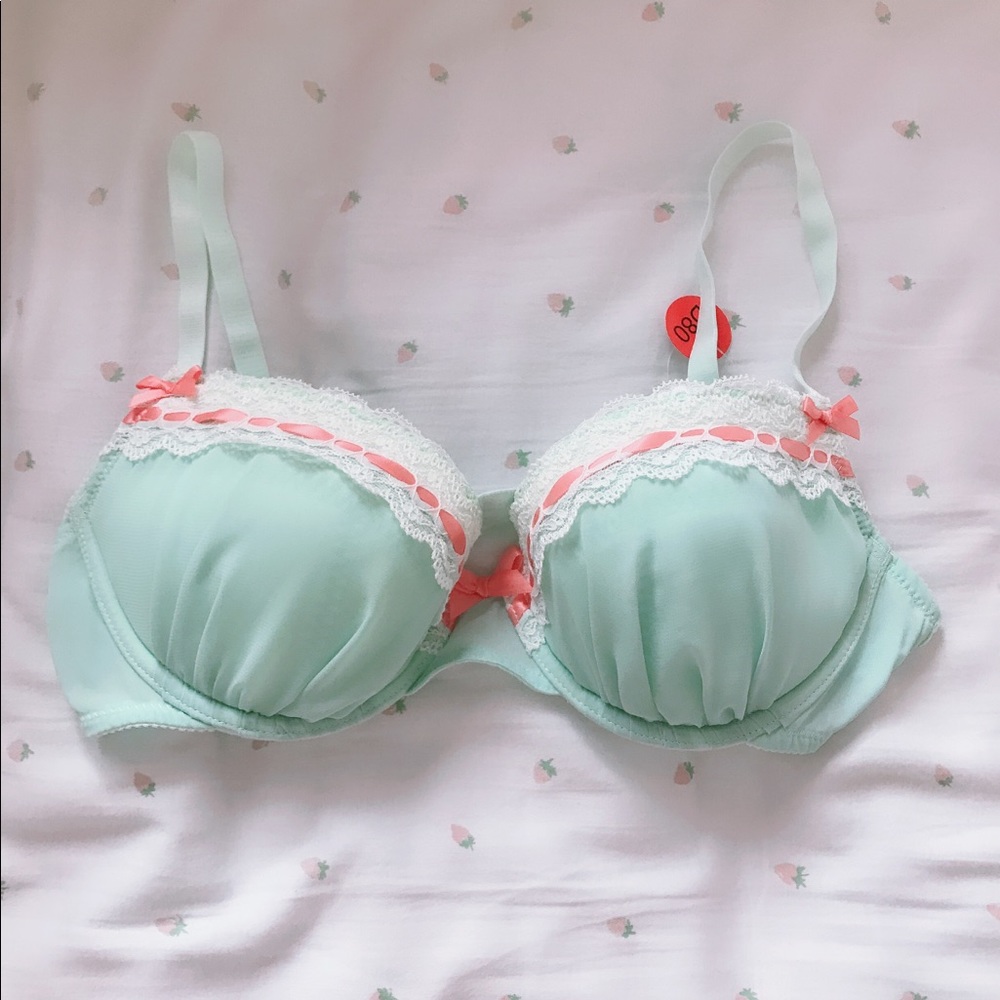 Japanese Mint Green / Hot Pink Lace Princess Bra